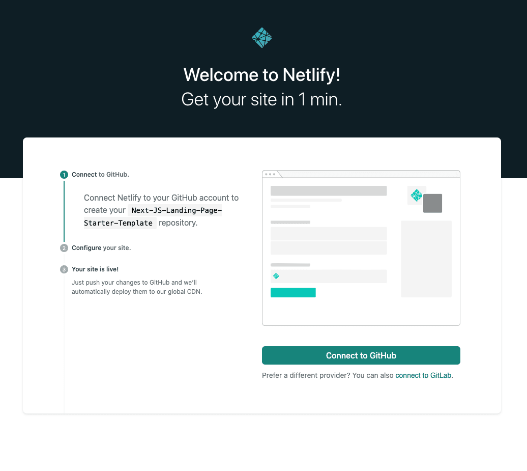 Netlify one-click deploy Next JS Landing Page